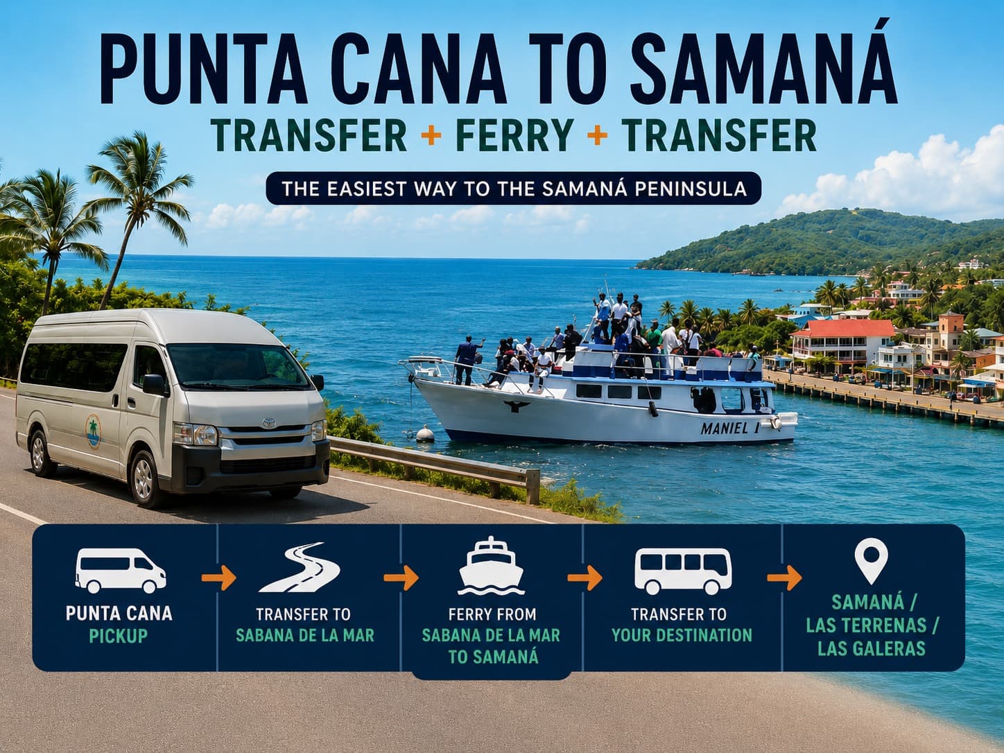 Trajekt z Punta Cana do Samaná: Kompletní transfer autobusem nebo dodávkou + trajekt + konečný transfer do Samaná, Las Terrenas a Las Galeras - Whale Miches Guide
